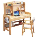 Solid Wood Study Desk with Integrated Bookshelf - All-in-One Home Office Solution​
