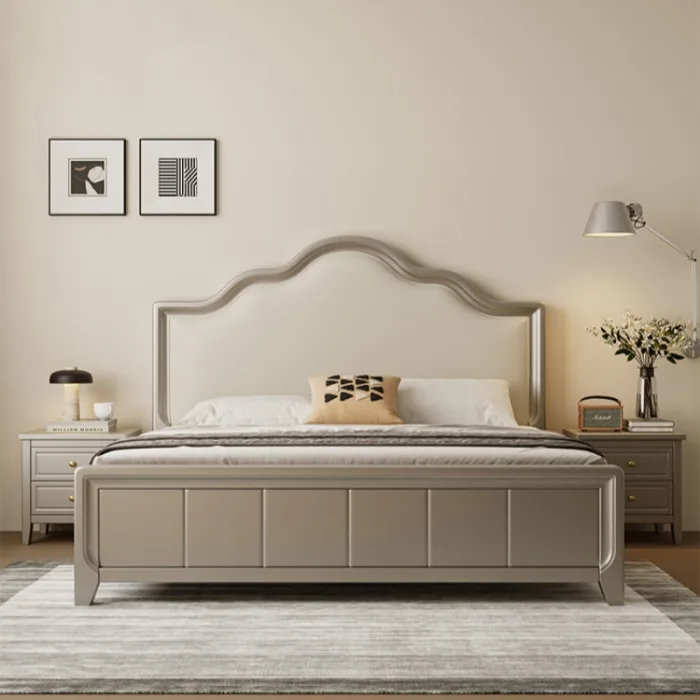 Elegant American-Inspired Wooden Bed with Light Luxury Finishing