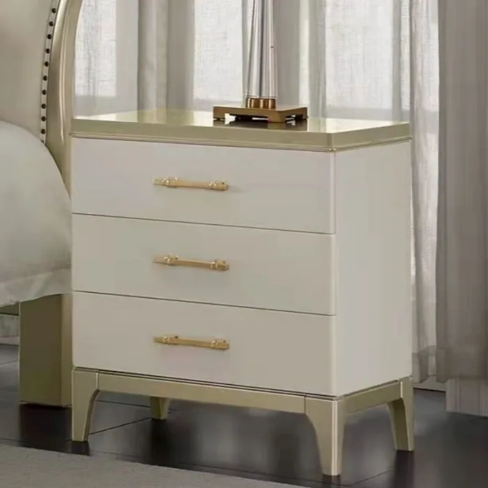 Premium American-Style Wooden Bedside Table with Light Luxury Detailing