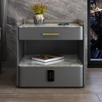 High-End Leather & Stone Veneer Bedside Table for Modern Bedroom Designs