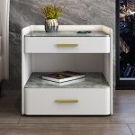 High-End Leather & Stone Veneer Bedside Table for Modern Bedroom Designs