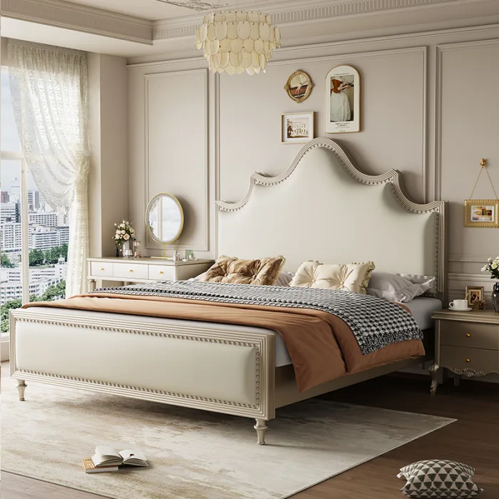 Luxurious French-Style Wooden Bed with a Light and Elegant Touch
