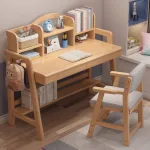Solid Wood Study Desk Set – Adjustable with Integrated Bookshelf​