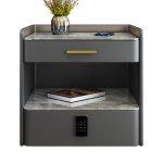 High-End Leather & Stone Veneer Bedside Table for Modern Bedroom Designs