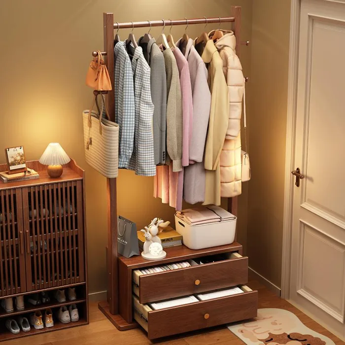 Minimalist Wooden Standing Coat Rack – Eco-Friendly Finish