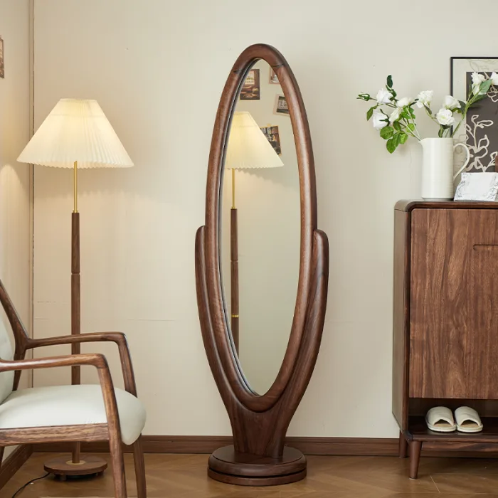 Modern Solid Wood Full-Length Mirror – Minimalist Standing Design