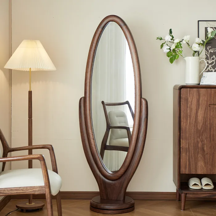 Modern Solid Wood Full-Length Mirror – Minimalist Standing Design