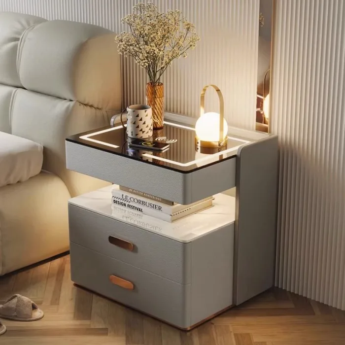 Smart Nightstand with Wireless Charging & LED Light